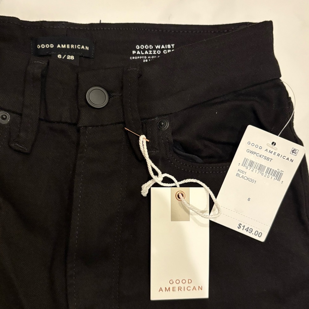NWT Good American Good Waist Black Palazzo Crop Jeans - Picture 11 of 15